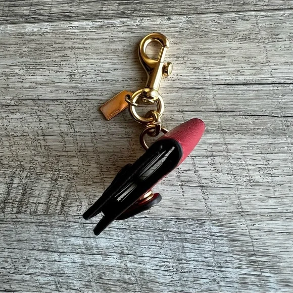 Coach Red Leather Photo Album Bag Charm with Gold Accents Key Charm